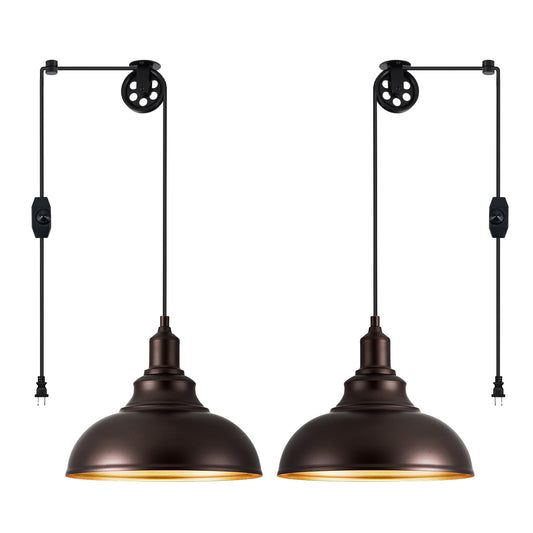ALAISLYC Oil Rubbed Bronze Pendant Light, 2 Pack, Dimmable, Adjustable Pulley, Metal Hanging Lamps for Living Room, Kitchen, Bedroom