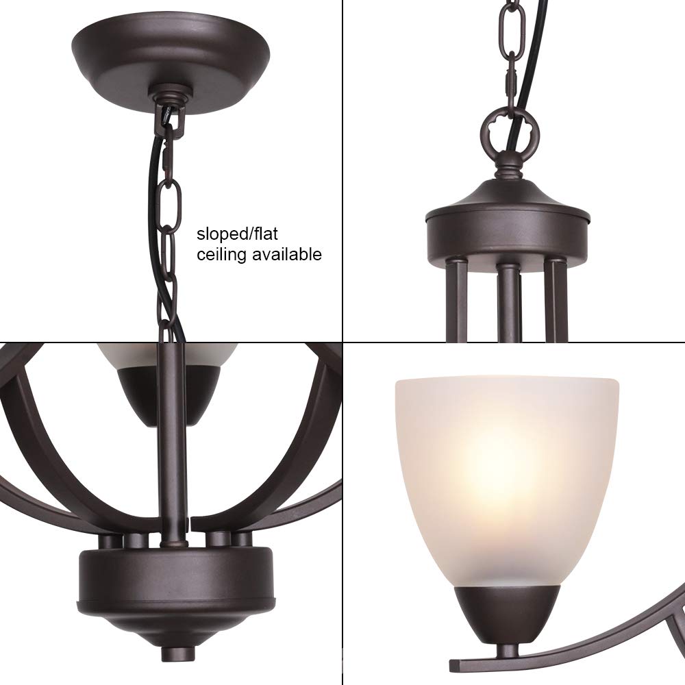 VINLUZ 3 Light Pendant Chandelier, Oil Rubbed Bronze, Alabaster Glass, Model 355-3-13, Modern Lighting for Dining Room, Living Room, Bedroom