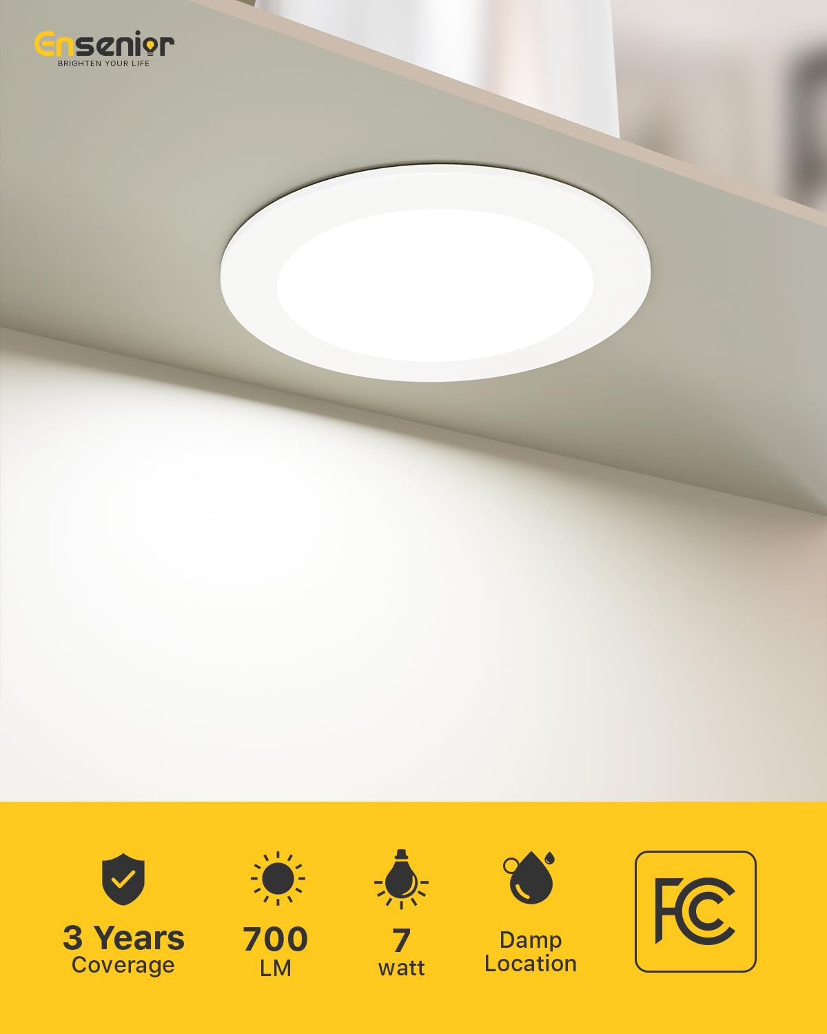 Ensenior 4 Inch LED Can Lights, 6 Pack, Dimmable, 5CCT Color Temperature (2700K-5000K), IC & Damp Rated, Model XY4