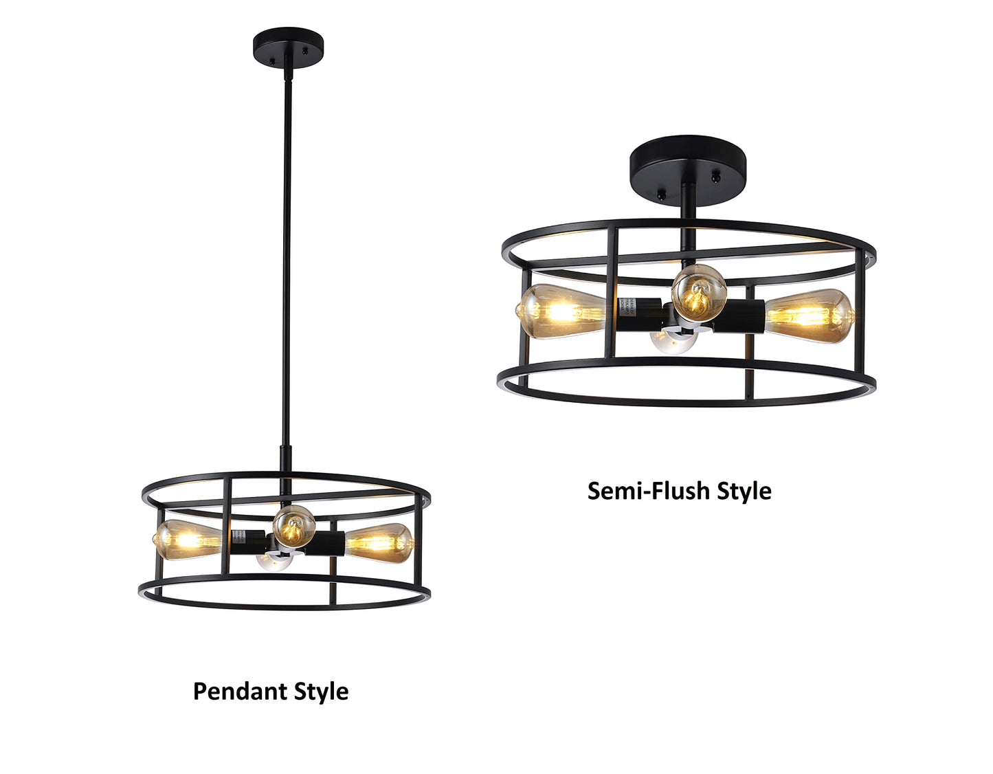 Chloe Lighting Ryker Farmhouse 4-Light Drum Pendant, 18in Wide, Black Metal, Model CH6H401BK18-SF4