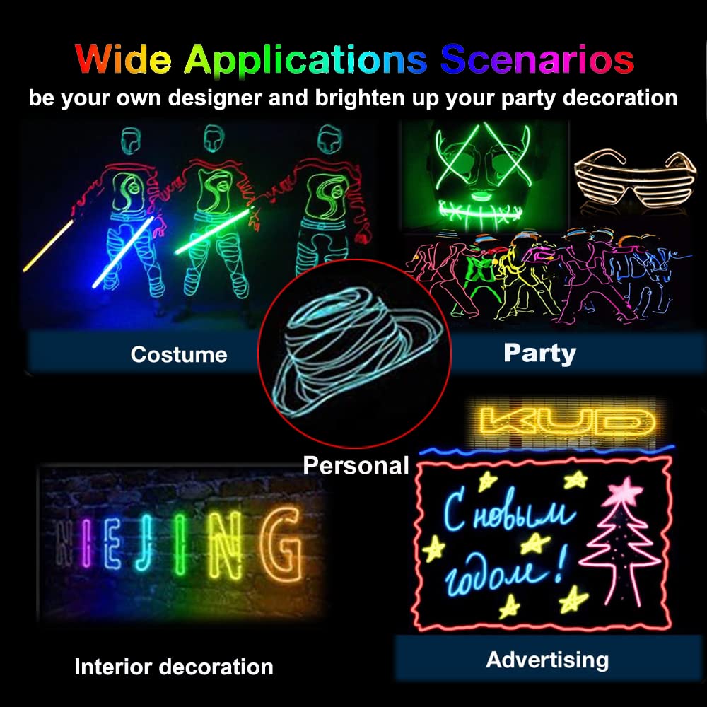 dobestyou EL Wire - 3m Glow-in-The-Dark Flexible Light Strip, Waterproof, Red, for Halloween Costumes, Cosplay, Rave Parties