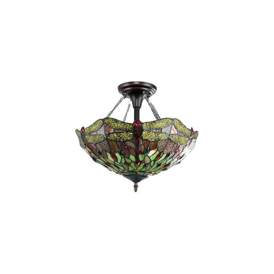 Chloe Lighting Empress Dragonfly Semi-Flush Light, Dark Bronze, 16in  Wide, Multicolor, Model CH3T471RD16-UF2