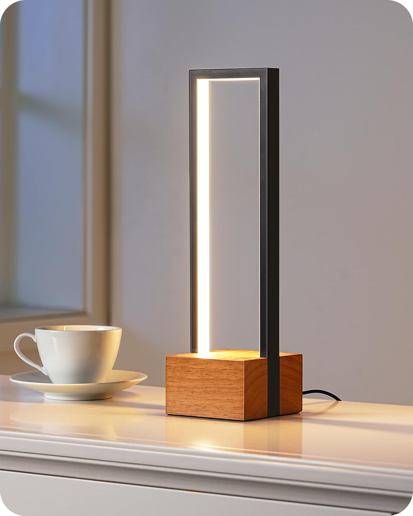 EDISHINE LED Table Lamp, Dimmable Nightstand Lamp, 3 Color Temperatures, Rosewood Base, Model HLTL12Q