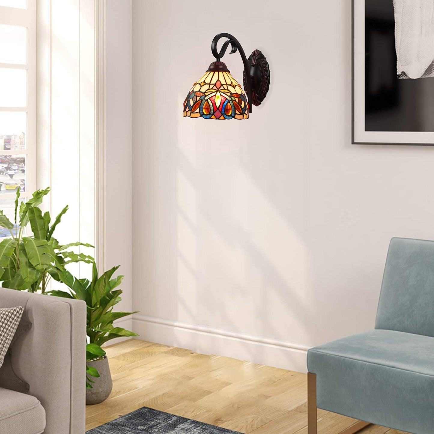 Chloe Lighting Victorian Tiffany-Style Wall Sconce, 1 Light, Dark Bronze, 8in Wide, Multicolor, Model CH3T353BV08-WS1