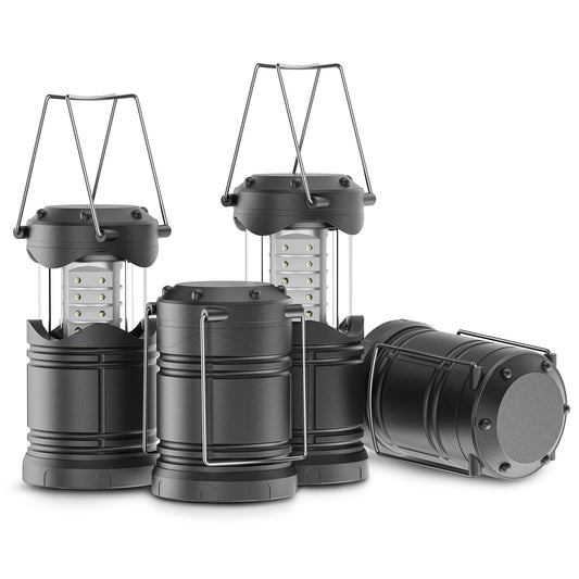 Lichamp LED Camping Lanterns 4 Pack, Battery Powered, Collapsible, Portable, Medium Size, Gray, Model A4GY