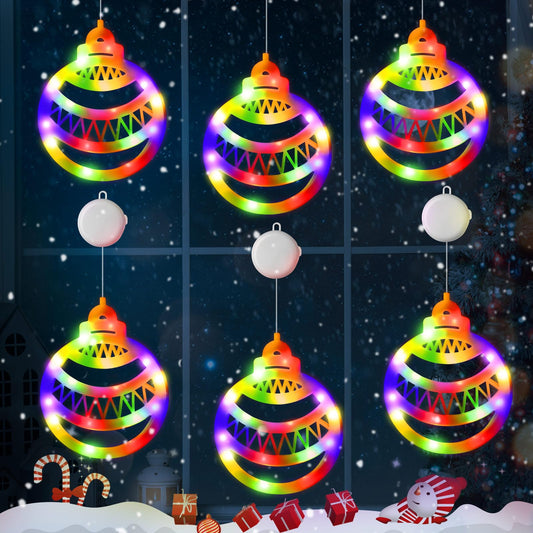 Gejoy Christmas Ball Window Lights - 6 Pcs Battery Powered Silhouette with Timer - Multicolor - Indoor/Outdoor Decor - Model GJ-Gejoy-890