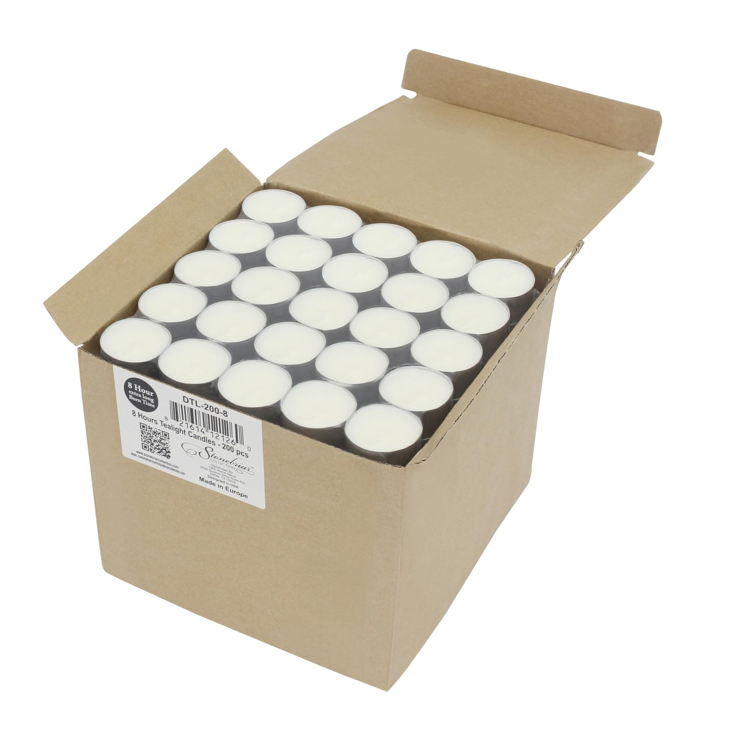 Stonebriar Tea Light Candles - 300 Pack, Unscented, 8 Hour Burn Time, Clear Wax, Model DTL-300-8
