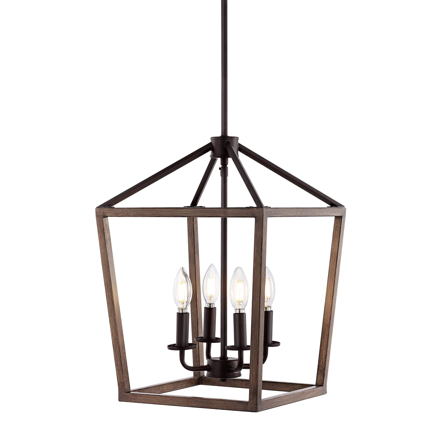 JONATHAN Y Pagoda 4-Light Iron Pendant, 13in Rustic, Bohemian, Faux Wood-Oil Rubbed Bronze, Model JYL1322A