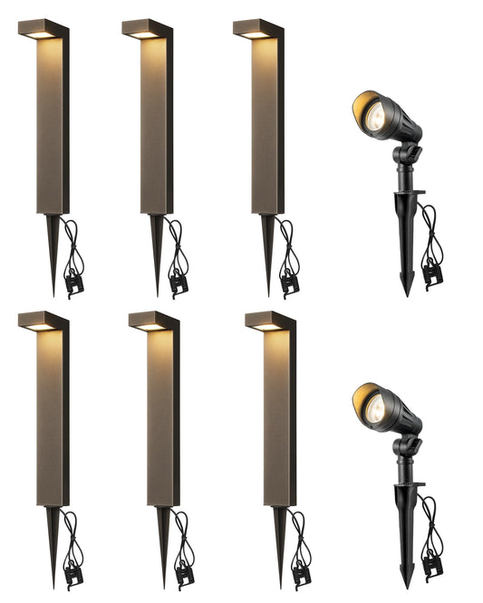 EDISHINE Low Voltage Landscape Lights Kit, 3.2W LED Pathway & Spotlight, Aluminum, Black, Model JAO1501LX-04, Waterproof for Outdoor Use