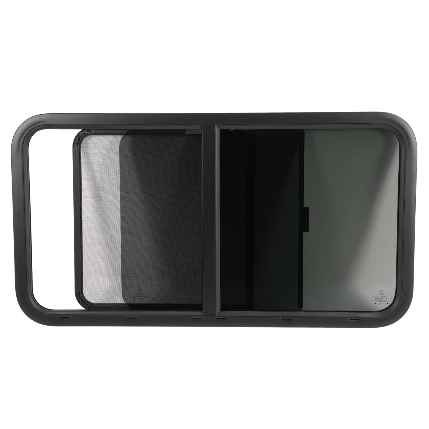 HECASA RV Window Teardrop Horizontal Sliding 42inW x 22inH, Tempered Glass, Powder Coated Black, Model MO-5414, 1PC