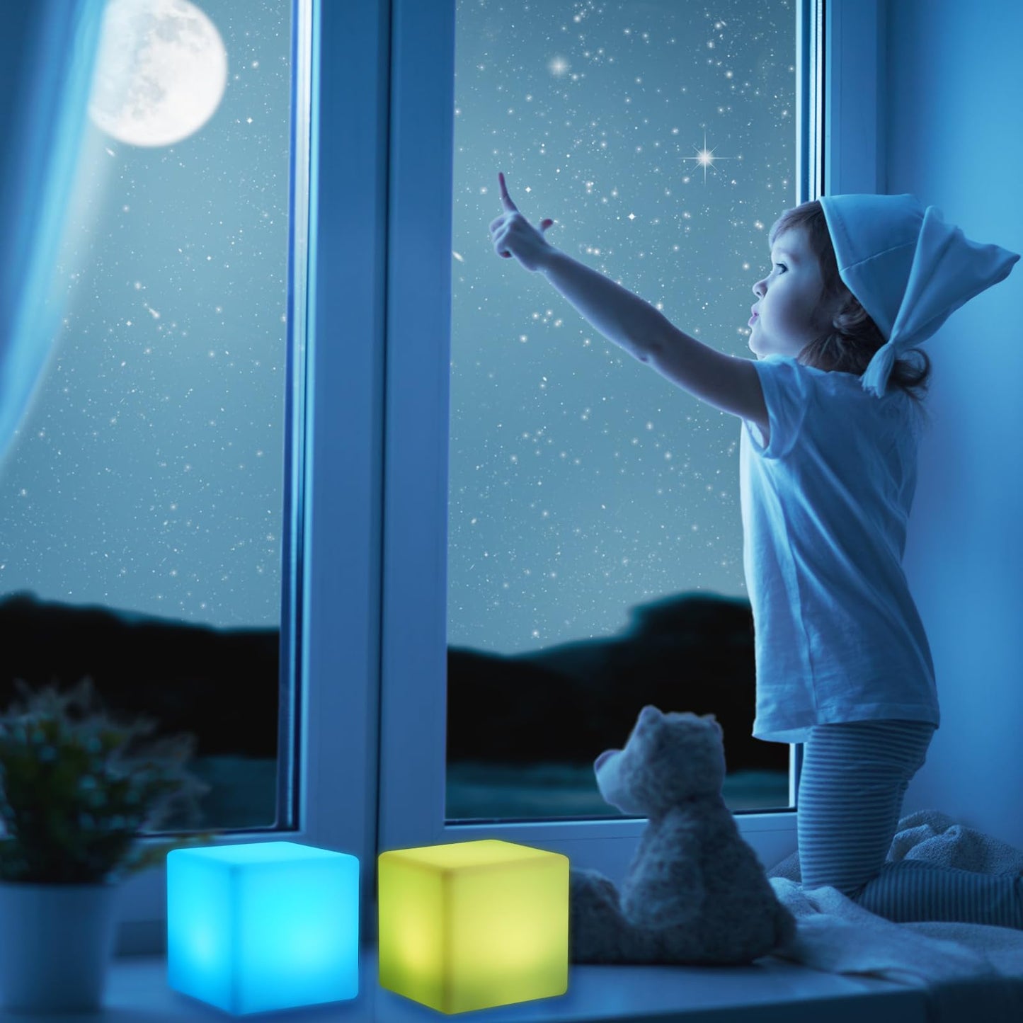 Frienda LED Mood Lamp, Waterproof Light Up Cube, 16 Colors, 4 Inch, White, Model FR-Frienda-7821