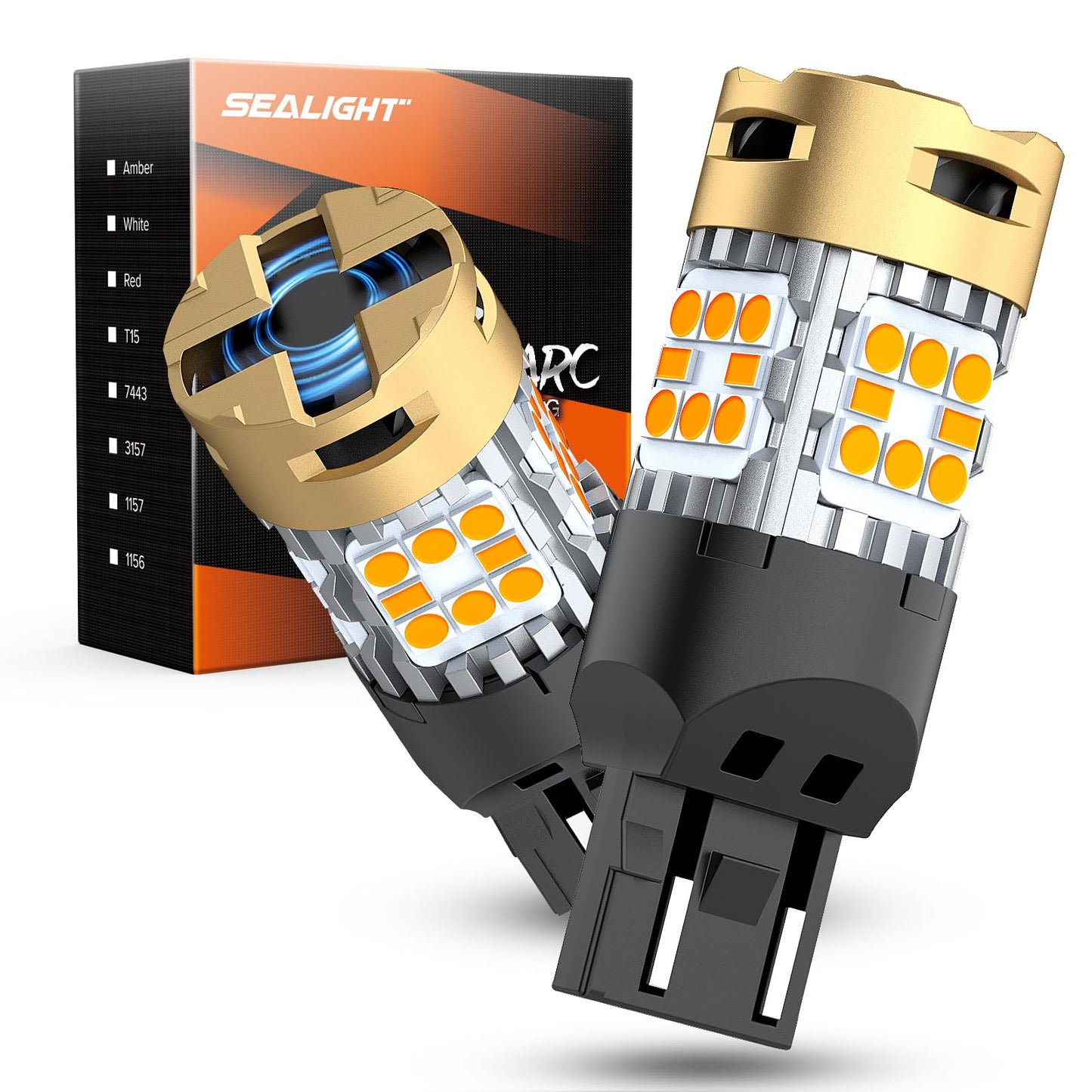 SEALIGHT 7443 LED Bulb Amber Yellow Turn Signal Light 3600LM 30W Pack of 2