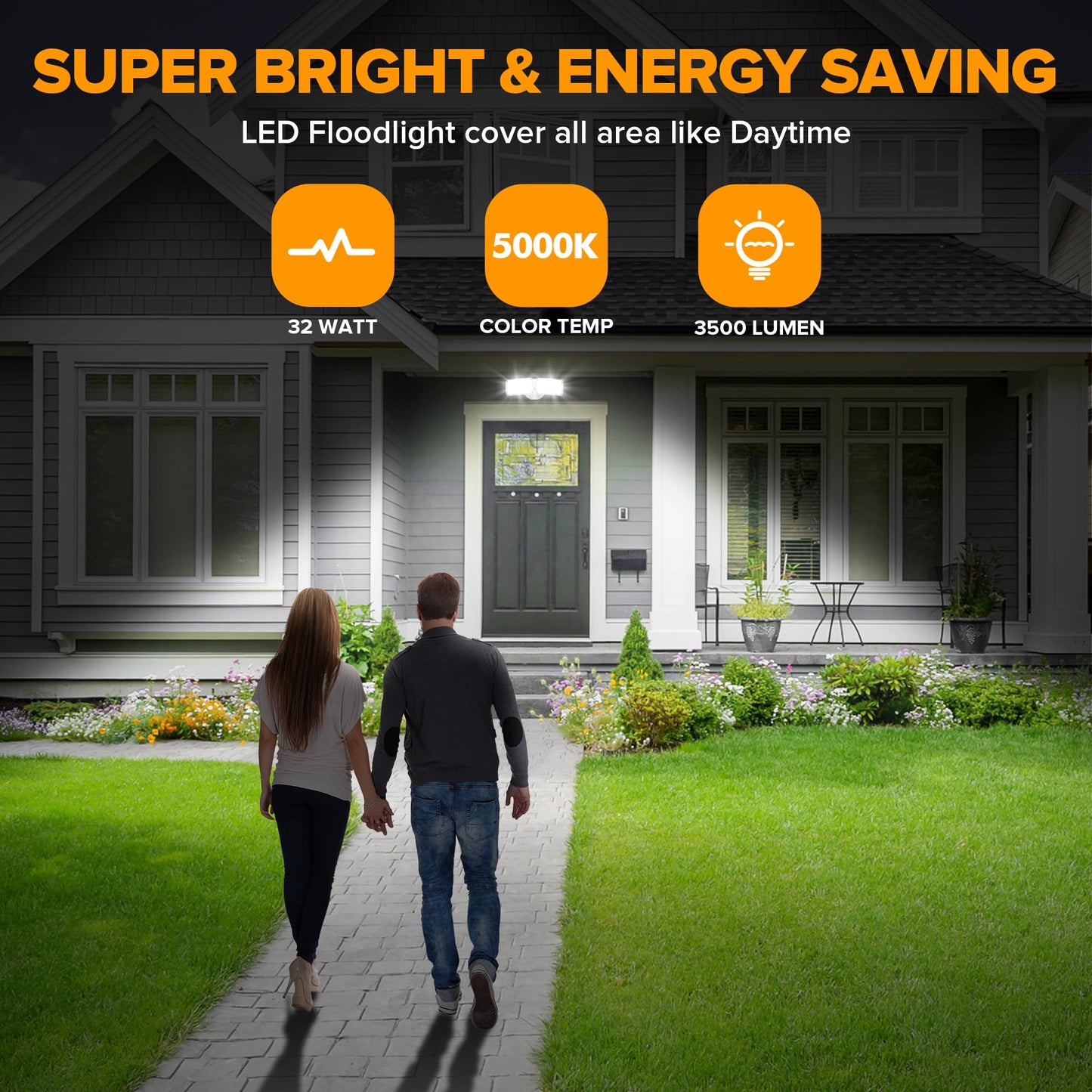 LUTEC 32W Dual-Head LED Flood Light, 3500LM, 5000K, P65 Waterproof, Wall Mount, White