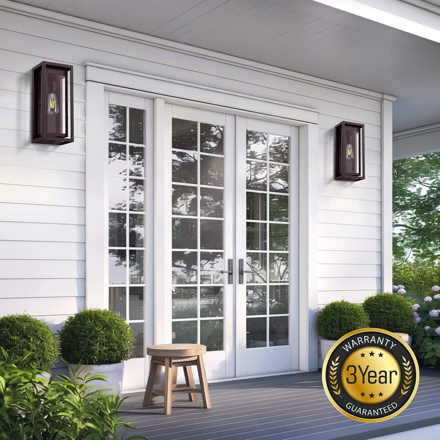 Slypadan Outdoor Light Fixture 15in Oil-Rubbed Bronze Waterproof Wall Sconces 2-Pack with Clear Glass Shade
