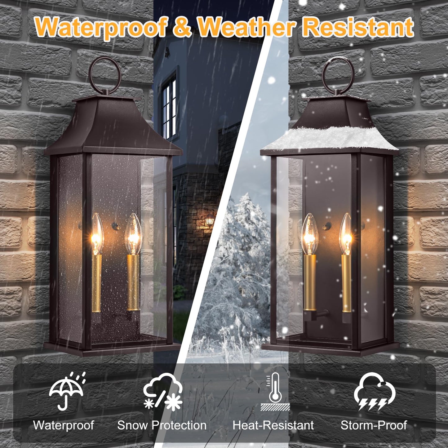 Lawyettle Outdoor Wall Light, 20.6in Bronze Dusk to Dawn Sconce, 2-Light Waterproof Aluminum Lantern, Model XG7008O-W2BR