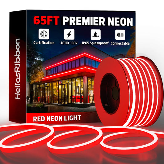 HeliosRibbon 65FT Red LED Neon Rope Lights, Waterproof, Flexible, Connectable, Model HR-MNEON-RED-20M