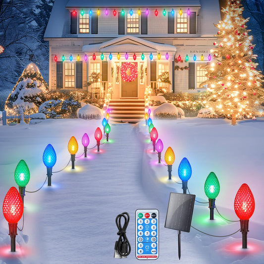 Minetom Solar C9 Strawberry Christmas Pathway Lights, 10 LED, 16FT, Multicolor, Polycarbonate, 8 Modes, Outdoor Decorations
